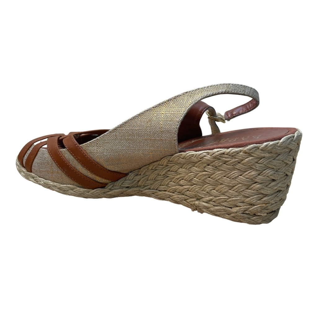 Lauren Ralph Lauren Candice Wedge Sandals Gold Linen Brown Espadrille 8.5B - Picture 2 of 10